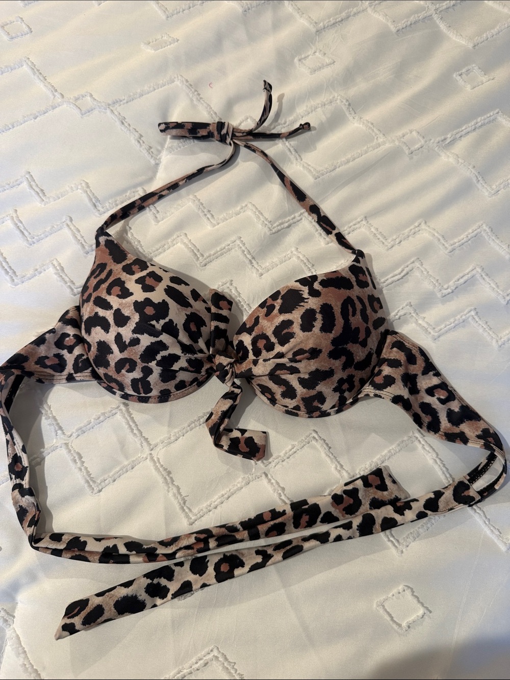 Leopard Print Halter Push-Up Swim Top - Brown Leopard